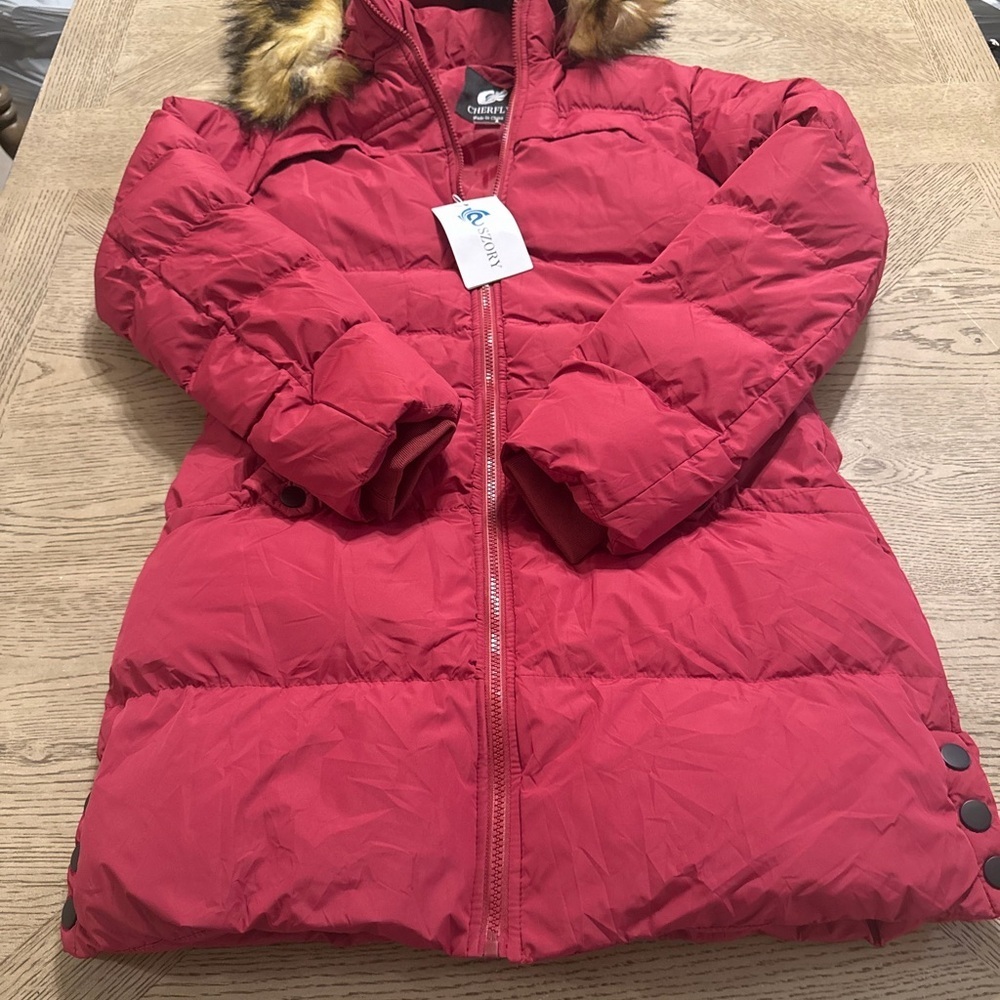 Women's Winter Warm Puffer Coat Parka Jacket with Faux Fur Removable Hood Small